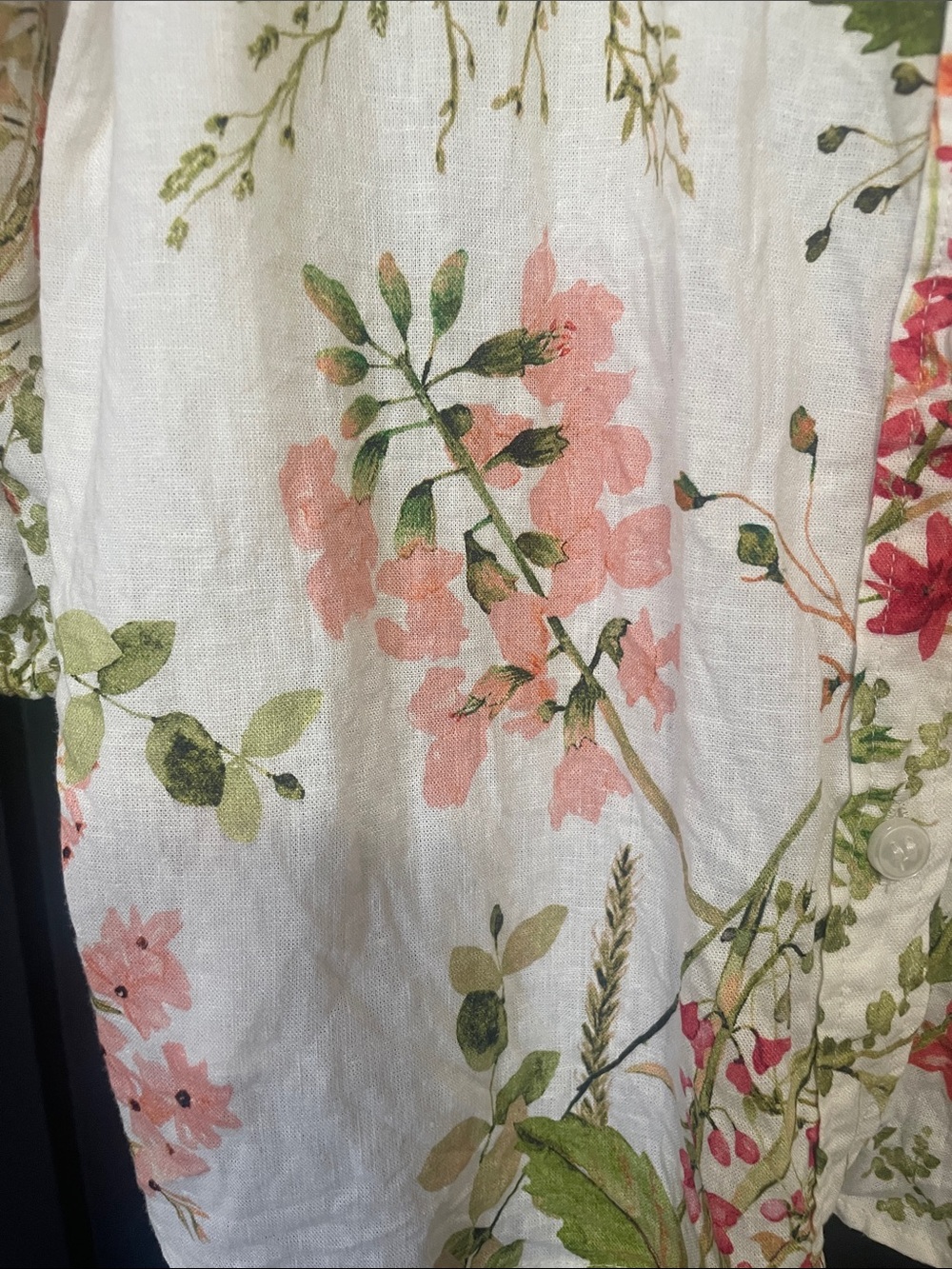 H&M Linen Blend Floral Button-Front Blouse with Pink & Green Accents - Picture 4 of 8